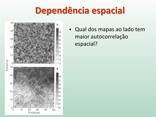 Dependência espacial
 Qual dos mapas ao lado tem
maior autocorrelação
espacial?
 
