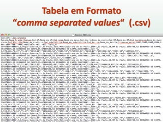 Tabela em Formato
“comma separated values“ (.csv)
 