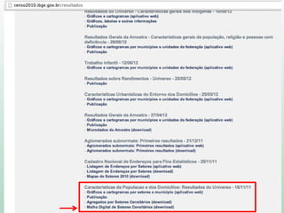 Resultados do Universo Agregado por Setores Censitários
 