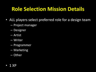 Player Role Example Design Pattern With Methods Game Design Process | PPTX