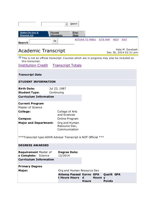 Acu Transcript