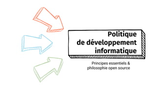 Politique
de développement
informatique
Principes essentiels &
philosophie open source
 