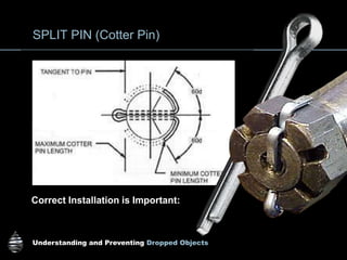 Understanding and Preventing Dropped Objects
SPLIT PIN (Cotter Pin)
Correct Installation is Important:
 