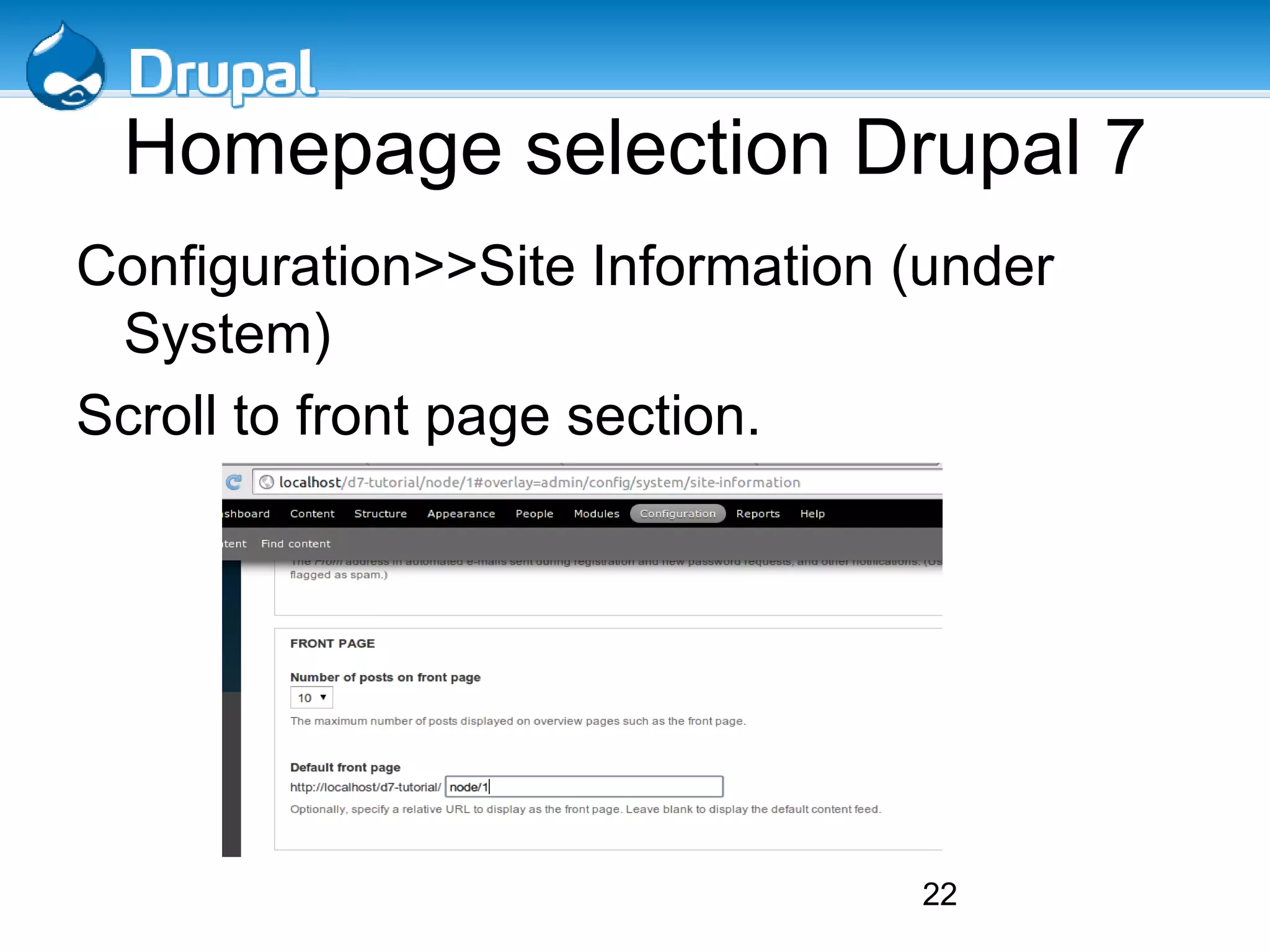 Install Drupal 3 (Linux settings) Create a files directory at /sites/default/files 