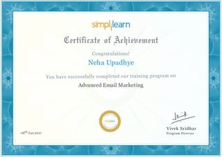Neha Upadhye
Advanced Email Marketing
08th Jan 2017
 