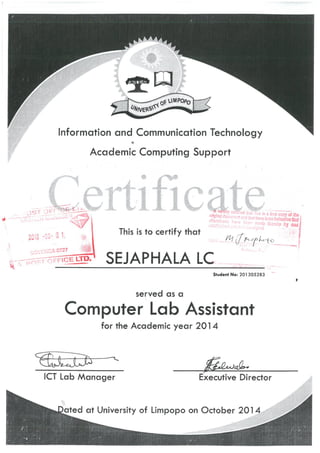 sejaphala lab certificate 2014