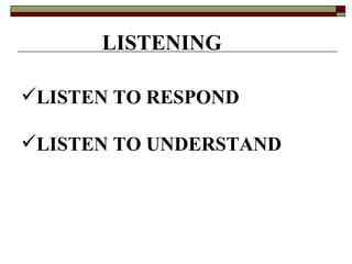 LISTENING  LISTEN TO RESPOND LISTEN TO UNDERSTAND 