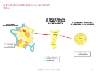 La divisió administrativa d’un estat centralitzat:
França

Els Estats. Ciències Socials 3r ESO

10

 