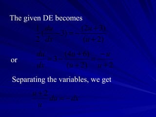 The given DE becomes or Separating the variables, we get 