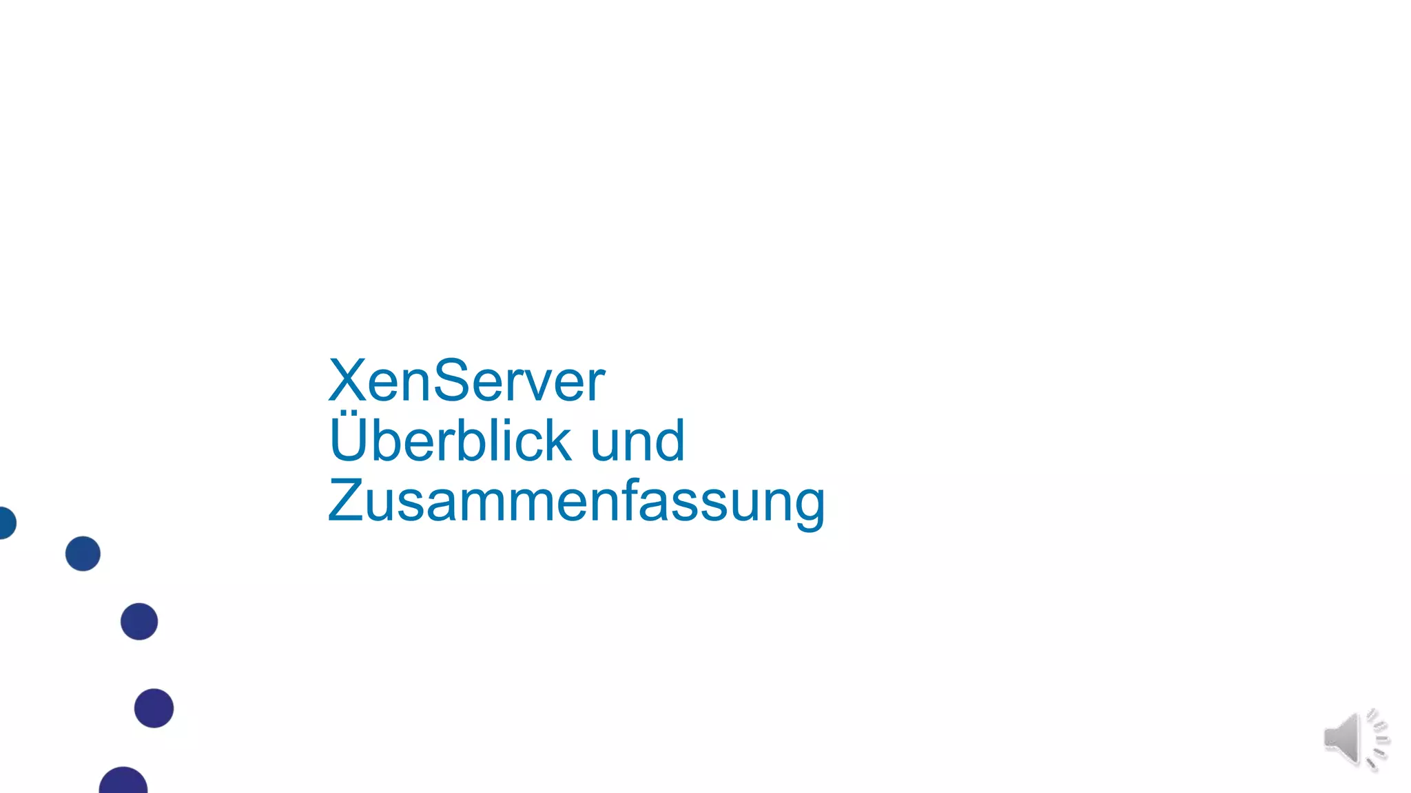 IntelliCacheTM – KonzeptXenDesktopBase Image – erstelltaus Master Template mitXenDesktop MCSVM wirdfür Base Image konfiguriertVM mit Base Image wirdgestartetXenServererstellt Lese-Cache auf lokalem StorageLesezugriffe von lokalem StorageZustätzlicheLesezugriffe auf shared storage wennerforderlichSchreibzugriffewerden in weitere VHD disk lokalvorgenommen (pro VM)Lokaler write cache wirdbei VM shutdown gelöschtWeitere VMs nutzen den gleichenLesecacheVMVM0110010011010100110101VMXenServerBase ImageCache00110101NFS Based Storage