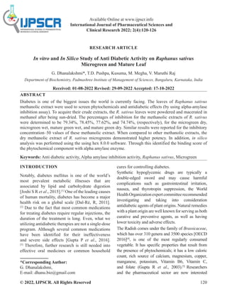 In vitro and In Silico Study of Anti Diabetic Activity on Raphanus ...