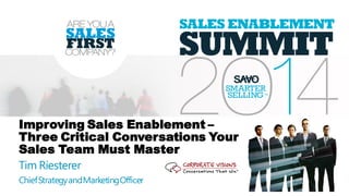 Improving Sales Enablement –
Three Critical Conversations Your
Sales Team Must Master
Tim Riesterer
ChiefStrategyandMarketingOfficer
 