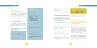 Marco teórico		                                                                    		                                                                       Marco teórico


Resumiendo lo más característico de                                                3. Participación, interacciones y                   La adaptación y diseño de entornos
cada dimensión:                               B. Sociales                          roles sociales:                                     accesibles es imprescindible para me-
                                                                                                                                       jorar el funcionamiento de las perso-
1. Capacidades Intelectuales:                 o Interpersonal                      Esta dimensión evalúa la participación del
                                                                                                                                       nas con discapacidad intelectual.
La inteligencia se tiene en cuenta como       o Responsabilidad                    individuo en la comunidad y el rol que des-
una capacidad general que incluye razo-       o Autoestima                         empeña.
namiento, planificación, solución de pro-     o Ingenuidad (posibilidad de ser     4. Salud (física, mental, etiología):           En este nuevo concepto se reconoce la im-
                                              engañado o manipulado)
blemas, pensamiento de conceptos abs-                                                                                              portancia del entorno en el funcionamien-
tractos, comprensión de ideas complejas,      o Inocencia                          Considerando la definición de salud de la
                                                                                                                                   to de una persona con unas determinadas
aprendizaje con rapidez y aprender de la      o Seguimiento de reglas              Organización Mundial de la Salud, se con-
                                                                                                                                   limitaciones en sus capacidades. Es decir,
experiencia.                                  o Obediencia de leyes                templa que es un estado de completo bien-
                                                                                                                                   el retraso no está en la persona ni en el
                                              o Evitar la victimización            estar físico, mental y social.
                                                                                                                                   entorno, sino en el funcionamiento resul-
2. Conducta adaptativa:
                                              C. Prácticas                         5. Contexto (ambientes y cultura):              tante de las capacidades de la persona en
Es el conjunto de habilidades conceptua-                                                                                           el entorno en el que vive.
les, sociales y prácticas que las personas    o Actividades de la vida diaria:     Esta dimensión describe las condiciones en
                                              Comida, transferencia/movilidad,     las que vive diariamente una persona con        Las capacidades de las personas vienen
han aprendido para funcionar en su vida
                                              aseo, vestido		                      discapacidad. Se parte desde el modelo          marcadas genéticamente, pero el que las
diaria.
                                                                                   ecológico de Bronfenbrenner, quien englo-       capacidades se desarrollen no sólo depende
Ejemplos de habilidades conceptuales,         o Actividades instrumentales de la   ba al menos tres niveles:                       de la genética: el contexto también influye.
                                              vida diaria:
sociales y prácticas:                                                                                                              Por tanto, el entorno puede ser más o me-
                                              Preparación de comidas, limpieza     • Microsistema: el ambiente social inme-
                                                                                                                                   nos favorecedor. La adaptación y el diseño
                                              de la casa, transporte, toma de      diato, incluyendo la persona, la familia y
                                                                                                                                   de entornos accesibles son imprescindibles
   A. Conceptuales                            medicación, manejo del dinero,       otras personas próximas.
                                                                                                                                   para mejorar el funcionamiento de las per-
                                              uso del teléfono
   o Lenguaje (receptivo y expresivo)                                              • Mesosistema: el vecindario, la comuni-        sonas con discapacidad intelectual.
   o Lectura y escritura                      o Habilidades ocupacionales          dad y las organizaciones que proporcionan
                                                                                                                                   Lo más importante es entender que la per-
   o Conceptos relacionados con el                                                 servicios educativos o apoyos.
   dinero                                     o Mantenimiento de ambientes                                                         sona está por encima de la discapacidad;
                                              saludables                           • Macrosistema: los patrones generales          ante todo tenemos que ver a una persona,
   o Autodirección                                                                 culturales, la sociedad, el país, o influen-    reconocer sus derechos y ofrecerle oportu-
                                                                                   cias sociopolíticas.                            nidades de desarrollo.



                                         26                                                                                       27
 