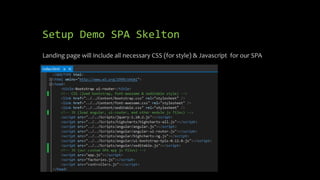 Setup Demo SPA Skelton 
Landing page will include all necessary CSS (for style) & Javascript for our SPA 
 