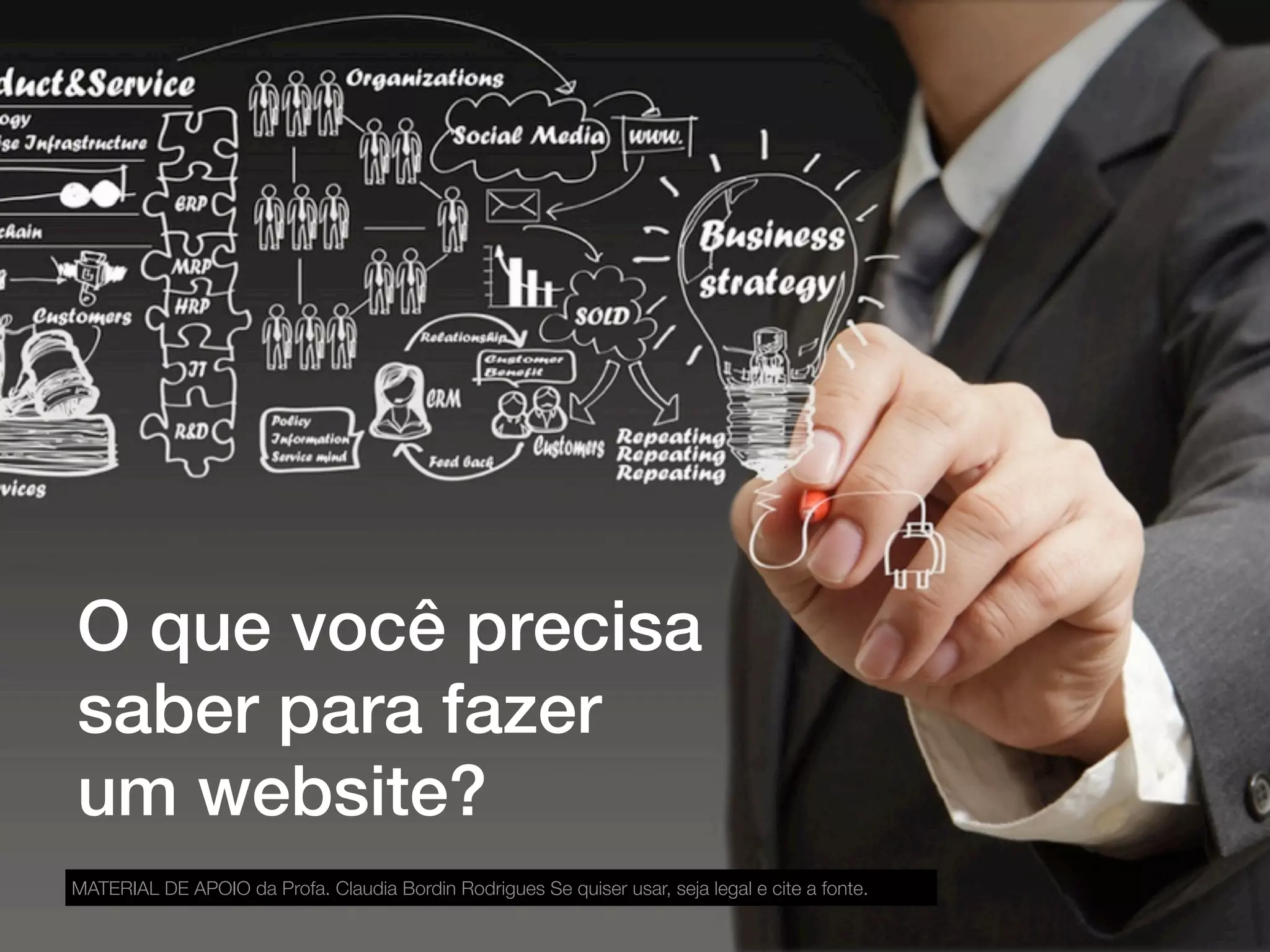 O que você precisa
saber para fazer
um website?
MATERIAL DE APOIO da Profa. Claudia Bordin Rodrigues Se quiser usar, seja legal e cite a fonte.
 