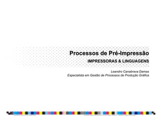 Processos de PréProcessos de Pré--ImpressãoImpressão
IMPRESSORAS & LINGUAGENSIMPRESSORAS & LINGUAGENS
Leandro Canabrava Damas
Especialista em Gestão de Processos de Produção Gráfica
 