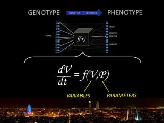 GENOTYPE PHENOTYPE
dV
dt
= f(V,P)
VARIABLES PARAMETERS
 