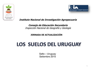 1
Instituto Nacional de Investigación Agropecuaria
Consejo de Educación Secundaria
Inspección Nacional de Geografía y Geología
JORNADA DE ACTUALIZACIÓN
Salto – Uruguay
Setiembre 2015
 