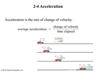 2-4 Acceleration
Acceleration is the rate of change of velocity.
© 2014 Pearson Education, Inc.
 