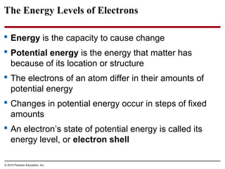 The Energy Levels of Electrons
 Energy is the capacity to cause change
 Potential energy is the energy that matter has
b...