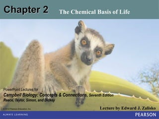 © 2012 Pearson Education, Inc. Lecture by Edward J. Zalisko
PowerPoint Lectures for
Campbell Biology: Concepts & Connections, Seventh Edition
Reece, Taylor, Simon, and Dickey
Chapter 2 The Chemical Basis of Life
 