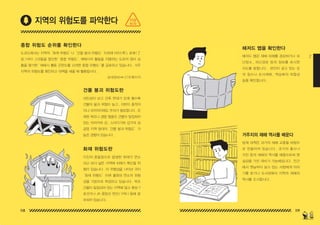 118 119
2
종합 위험도 순위를 확인한다
도쿄도에서는 지역의‘화재 위험도’
나‘건물 붕괴 위험도’이외에 마치 ( 町 ), 쵸메 ( 丁
目 ) 마다 그것들을 합산한 ' 종합 위험도 ', 재해시의 활동을 지탱하는 도로의 정비 상
황을 평가한 ' 재해시 활동 곤란도를 고려한 종합 위험도 ' 를 공표하고 있습니다 . 거주
지역의 위험도를 확인하고 대책을 세울 때 활용합시다 .
해저드 맵을 확인한다
거주지의 재해 역사를 배운다
해저드 맵은 재해 피해를 경감하거나 피
난장소 , 피난경로 등의 정보를 표시한
지도를 말합니다 . 본인이 살고 있는 곳
의 침수나 토사재해 , 액상화의 위험성
등을 확인합시다 .
방재 대책은 과거의 재해 교훈을 바탕으
로 만들어져 있습니다 . 과거의 홍수나
지진 등의 재해의 역사를 배움으로써 현
실감을 가진 대비가 가능해집니다 . 인근
에서 옛날부터 살고 있는 사람에게 이야
기를 듣거나 도서관에서 지역의 재해의
역사를 조사합시다 .
상세정보⇔ 278 페이지
지역의 위험도를 파악한다
화재 위험도란
건물 붕괴 위험도란
지진의 흔들림으로 발생한 화재가 연소
되고 보다 넓은 지역에 피해가 확산될 위
험이 있습니다 . 이 위험성을 나타낸 것이
‘화재 위험도’이며 출화와 연소의 위험
성을 기본으로 측정하고 있습니다 . 목조
건물이 밀집되어 있는 지역에 많고 환상 7
호선가나 JR 중앙선 연선 ( 구부 ) 등에 분
포되어 있습니다 .
내진성이 낮고 건축 연대가 오래 될수록
건물의 붕괴 위험이 높고 , 지반이 충적저
지나 곡저저지에도 주의가 필요합니다 . 오
래된 목조나 경량 철골조 건물이 밀집되어
있는 아라카와 강 , 스미다가와 강가의 상
공업 지역 일대의‘건물 붕괴 위험도’가
높은 경향이 있습니다 .
지금
하자
150629_2-co.indd 118-119
150629_2-co.indd 118-119 2015-08-31 오전 12:47:18
2015-08-31 오전 12:47:18
 