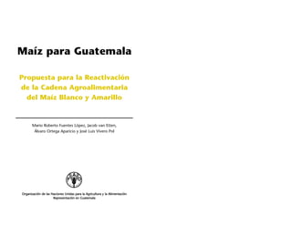 Maíz para Guatemala

Propuesta para la Reactivación
de la Cadena Agroalimentaria
  del Maíz Blanco y Amarillo


       Mario Roberto Fuentes López, Jacob van Etten,
        Álvaro Ortega Aparicio y José Luis Vivero Pol




Organización de las Naciones Unidas para la Agricultura y la Alimentación
                     Representación en Guatemala
 