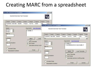 Creating MARC from a spreadsheet
 