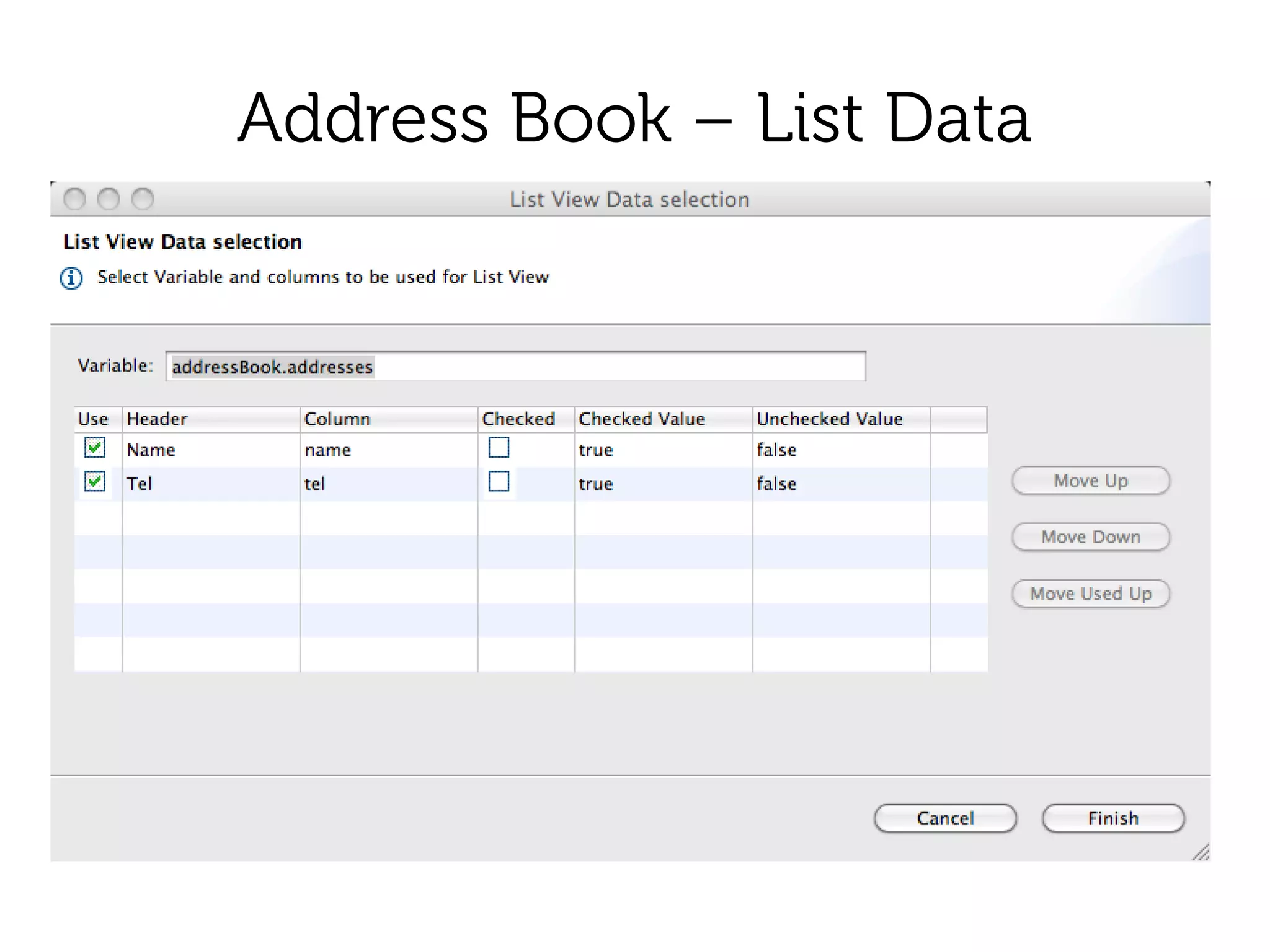 Address Book – List Data
 