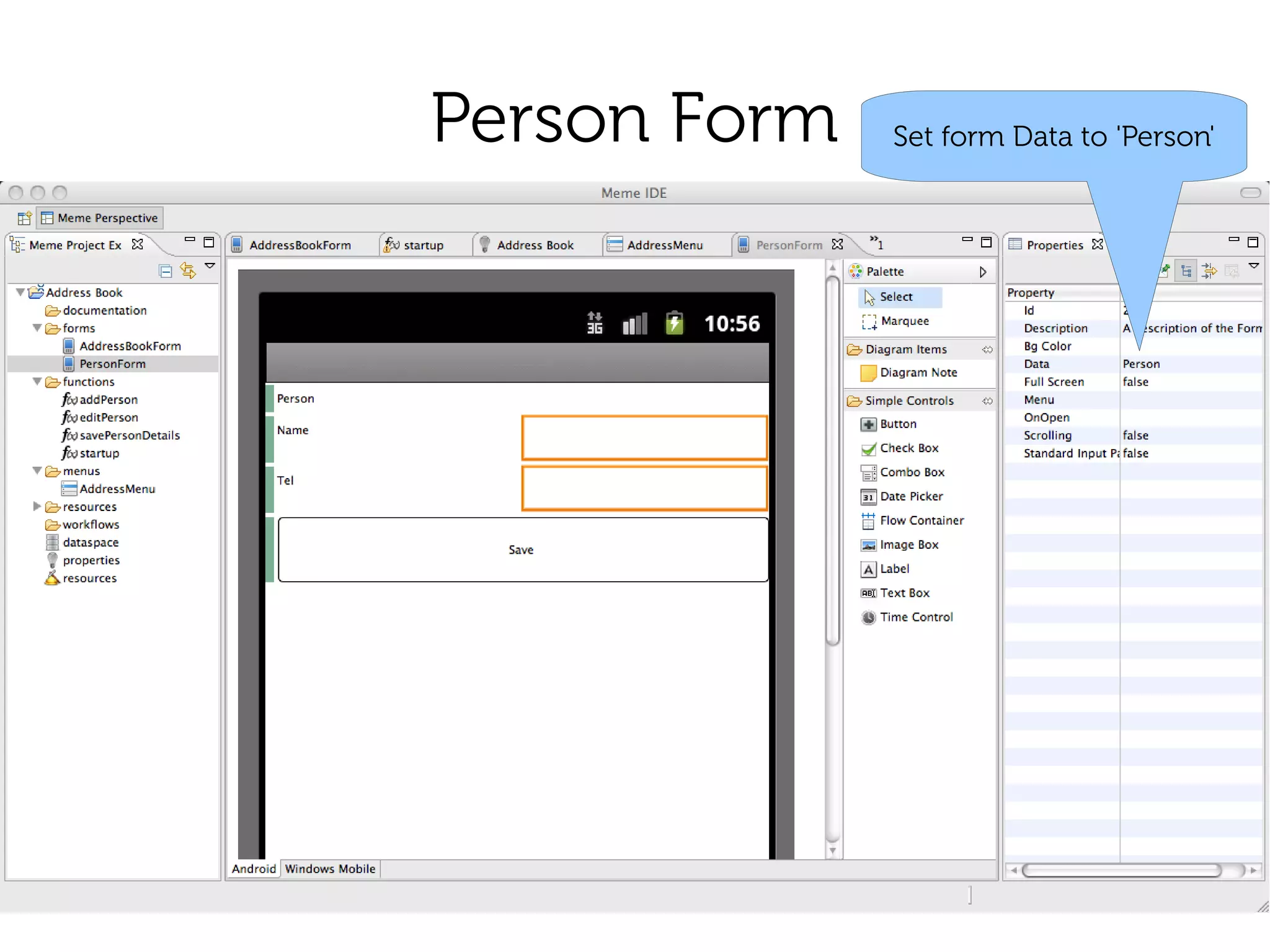 Person Form   Set form Data to 'Person'
 