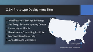 OSN Prototype Deployment Sites
Northeastern Storage Exchange
San Diego Supercomputing Center
University of Illinois
Renais...