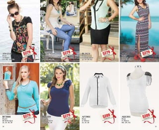 AW4310 
Blusa 
10 Negro 
CH, ME, GR, XG 
$279PC5919516 
BL2024 
Blusón 
24 Verde menta 
32, 34, 36, 40 
$279PC3219595 
BF3888 
Blusón 
88 Verde agua 
32, 34, 36, 38 
$279PC1519588 
AF3901 
Blusa 
01 Blanco 
32, 34, 36 
$289PC8920284 
BC6915 
Blusón 
15 Arena 
CH, ME, GR, XG 
$279PC3819505 
VI1310 
Vestido 
10 Negro 
CH, ME, GR 
$279PC4919565 
BK6509 
Blusón 
09 Azul marino 
32, 34, 36, 38 
$279PC6019560 
AK6301 
Blusa 
01 Blanco 
ME, GR, XG 
$289PC9220201 
34 35 
 