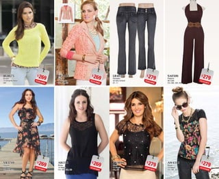 4544
$269PC0918830
BG8675
Blusón
75 Amarillo Neón
GR
$269PC7018874
VB3710
Vestido
10 Negro
CH, ME, GR
$279PC9219508
LR4033
Pantalón
33 Gris Oxford
07, 11
$279PC9419575
AK9010
Blusa
10 Negro
CH, XG
$269PC7518889
HF2414
Saco
14 Salmón
CH, GR, XG
$269PC3018805
AI6310
Blusa
10 Negro
CH, ME, GR, XG
$279PC1019573
SA0506
Palazzo
06 Café
CH, ME, GR, XG
$279PC7519528
AW4310
Blusa
10 Negro
CH, ME, XG
 