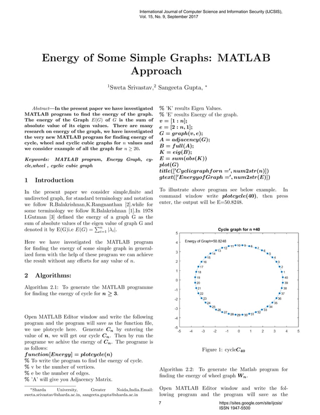 Energy of Some Simple Graphs: MATLAB Approach | PDF
