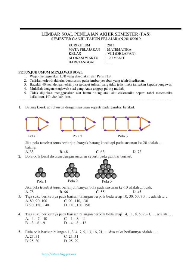 Soal Matematika Smp Kelas 8 Semester 1 Beserta Jawabannya - Dunia