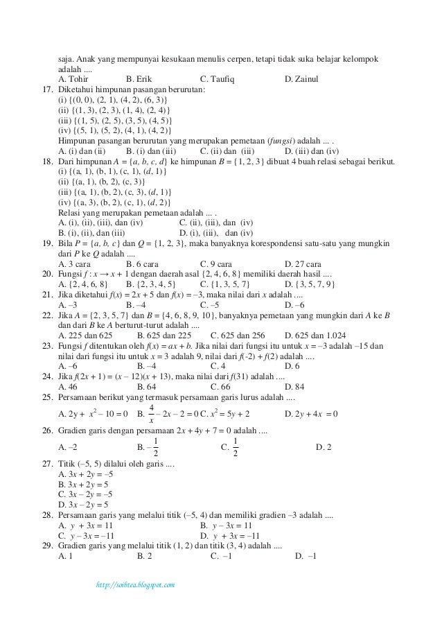 Soal Latihan Matematika Penilaian Akhir Semester Kelas VIII