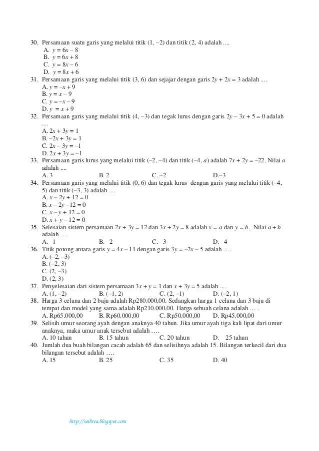 Soal Latihan Matematika Penilaian Akhir Semester Kelas VIII