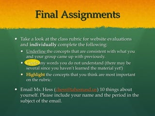 Final AssignmentsFinal Assignments
 