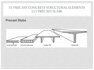 13. PRECAST CONCRETE STRUCTURAL ELEMENTS
13.1 PRECAST SLABS
Precast Slabs
 