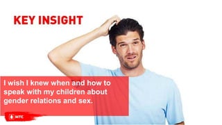 I wish I knew when and how to
speak with my children about
gender relations and sex.
 