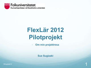FlexLär 2012
              Pilotprojekt
               - Om min projektresa



                   Sue Sugizaki


SSugizaki12
                                      1
 
