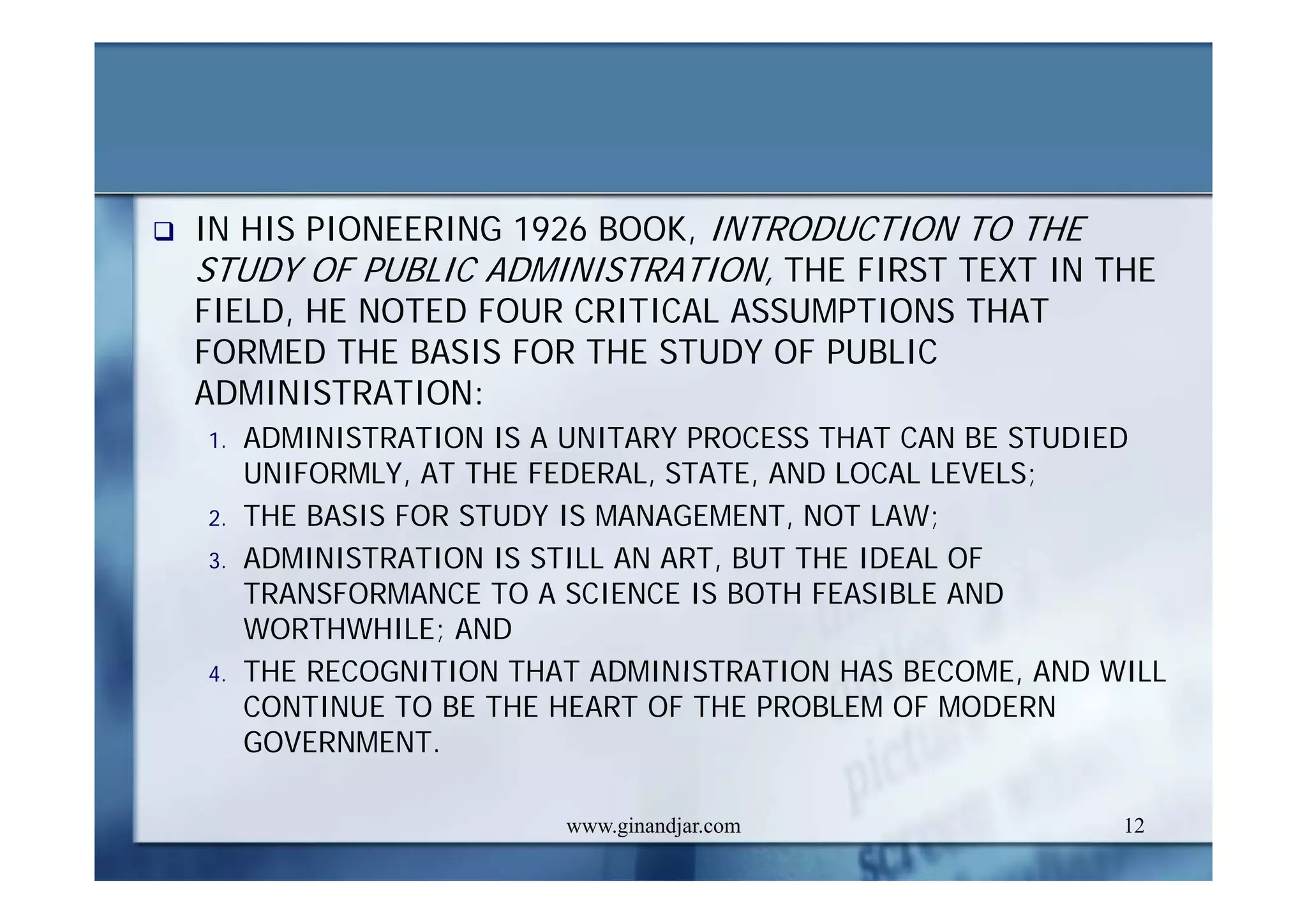 PUBLIC ADMINISTRATION AS A DEVELOPING DISCIPLINE