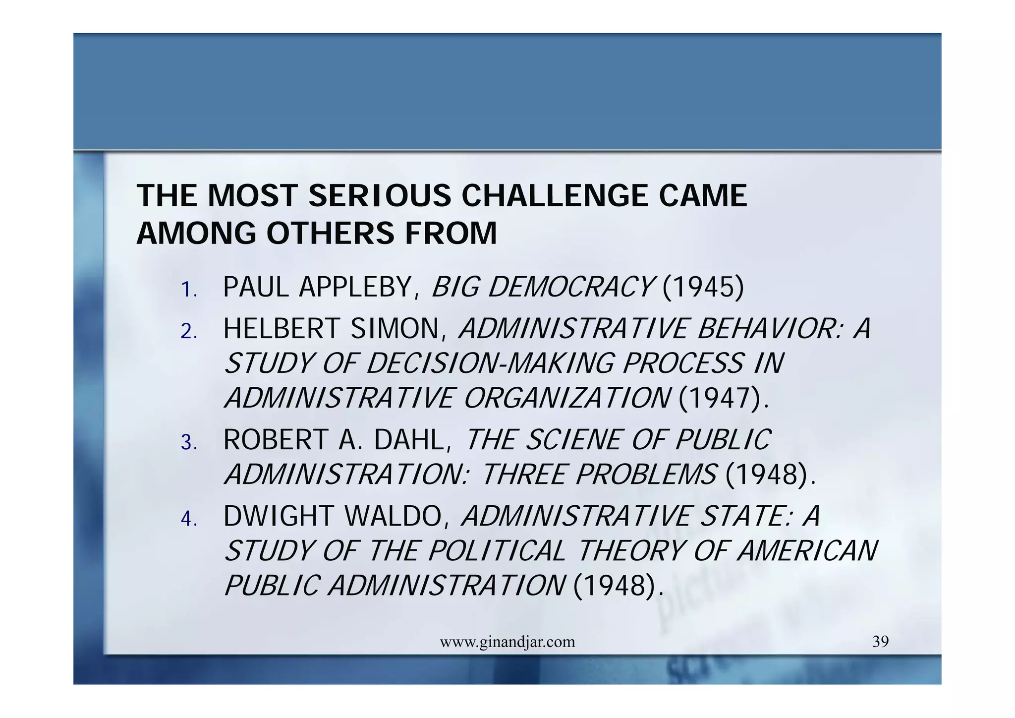 PUBLIC ADMINISTRATION AS A DEVELOPING DISCIPLINE