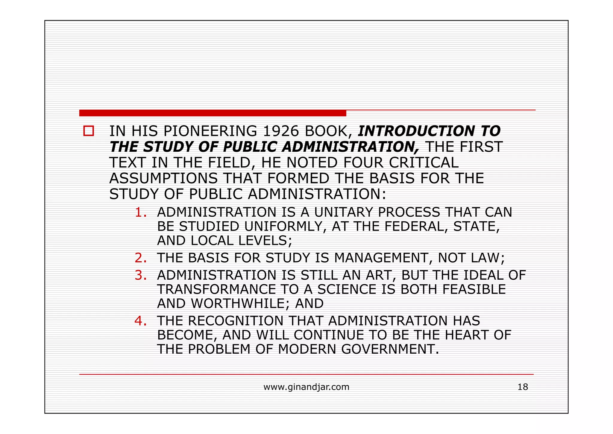 PUBLIC ADMINISTRATION AS A DEVELOPING DISCIPLINE