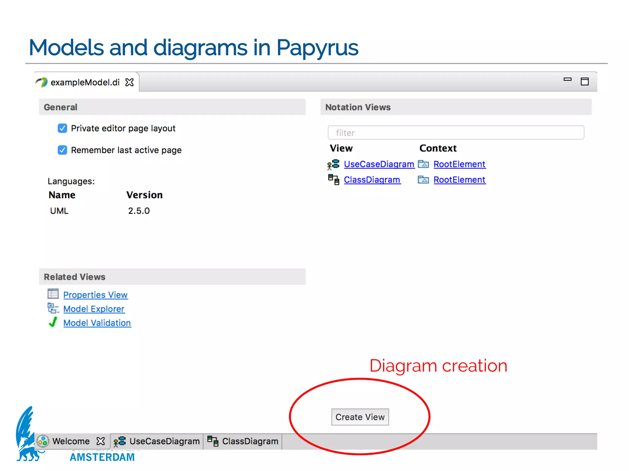 VRIJE
UNIVERSITEIT
AMSTERDAM
Models and diagrams in Papyrus
17
Diagram creation
 
