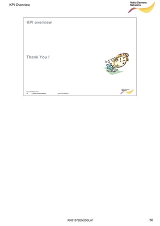 RN31572EN20GLA1
KPI Overview
56
Soc Classification level
56 © Nokia Siemens Networks RN31572EN20GLA1
Thank You !
KPI overview
 