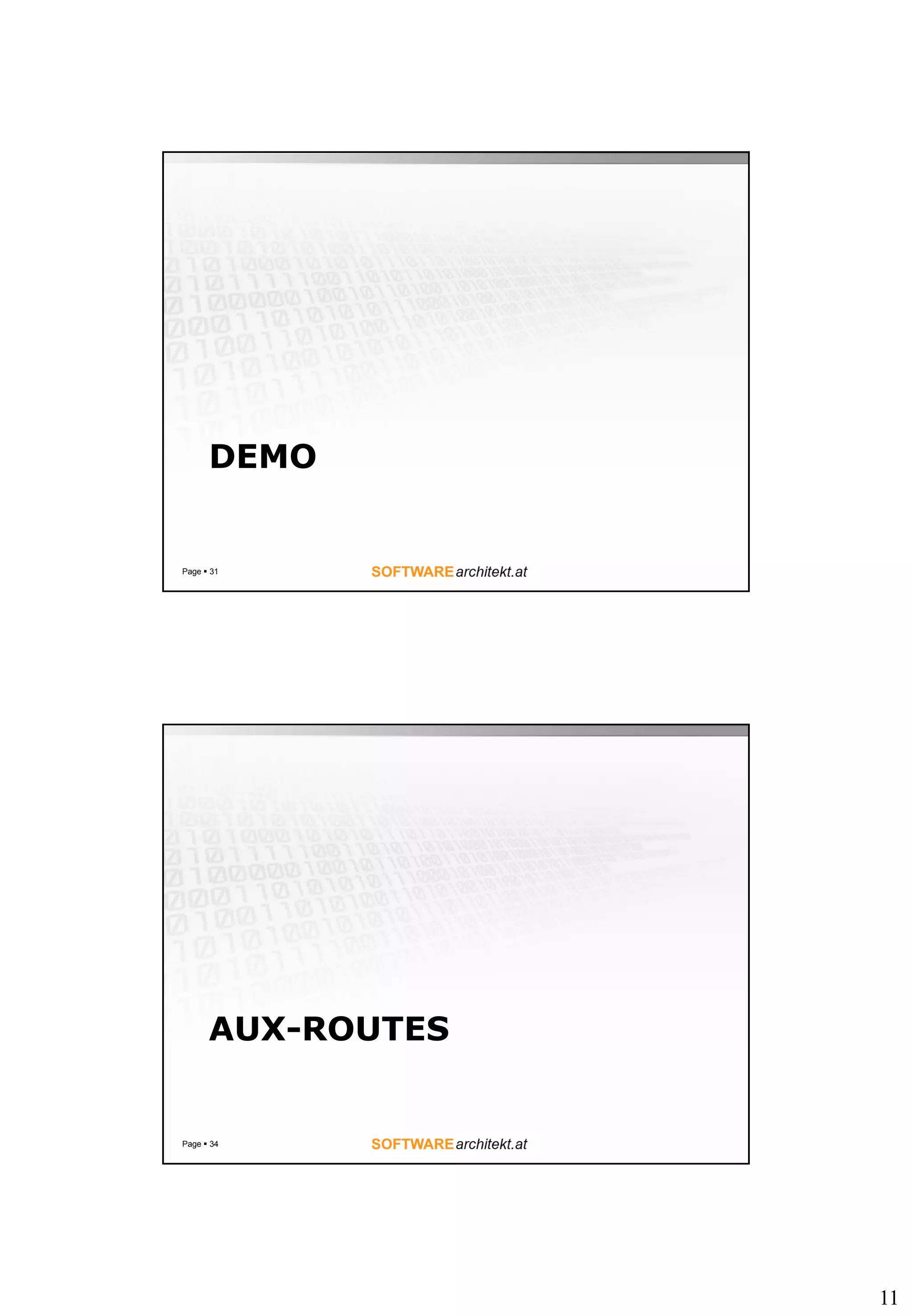 11
DEMO
Page  31
AUX-ROUTES
Page  34
 
