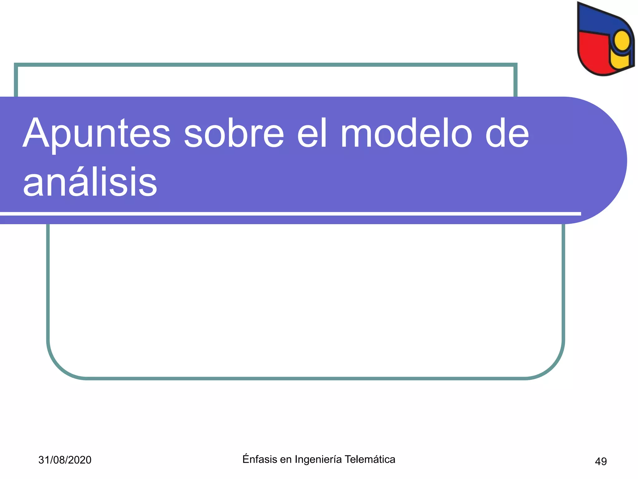 Apuntes sobre el modelo de
análisis
Énfasis en Ingeniería Telemática 4931/08/2020
 