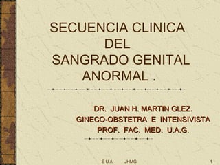 SECUENCIA CLINICA  DEL   SANGRADO GENITAL ANORMAL . DR.  JUAN H. MARTIN GLEZ. GINECO-OBSTETRA  E  INTENSIVISTA PROF.  FAC.  MED.  U.A.G . 
