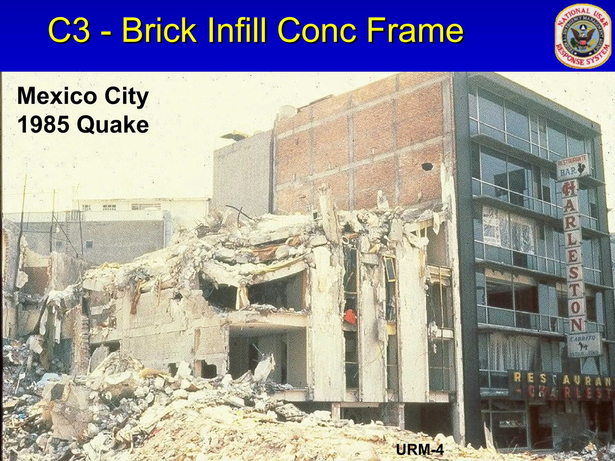 C3 - Brick Infill Conc Frame
C3 - Brick Infill Conc Frame
URM-4
Mexico City
1985 Quake
 